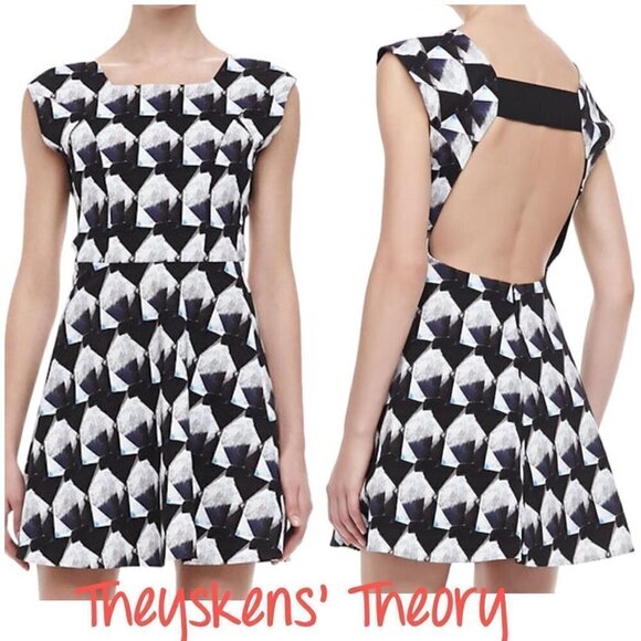 Theyskens' Theory Backless Black and White Geometric Print Dress - Picture 1 of 11